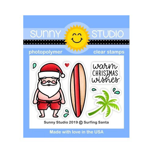 Sunny Studio Stamps - Christmas - Clear Photopolymer Stamps - Surfing Santa