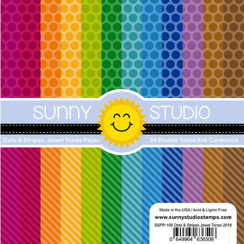 Sunny Studio Stamps - 6 x 6 Paper Pack - Dots and Stripes Jewel Tones