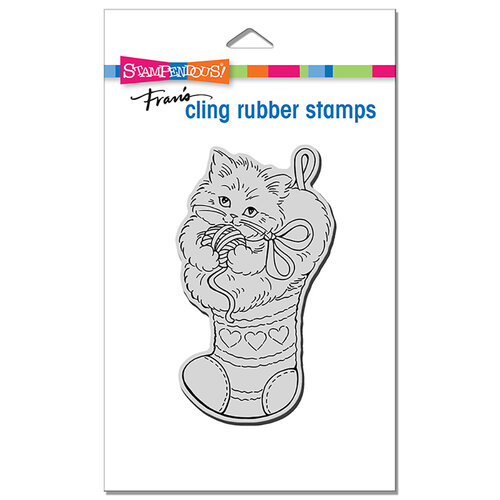 Stampendous - Christmas - Cling Mounted Rubber Stamps - Kitten Stocking