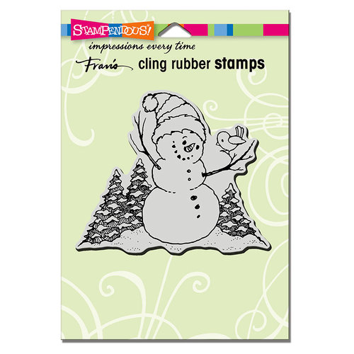 Stampendous - Christmas - Cling Mounted Rubber Stamps - Snowman Perch