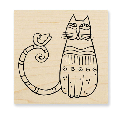 Stampendous - Wood Mounted Stamps - Cat and Feathered Friend