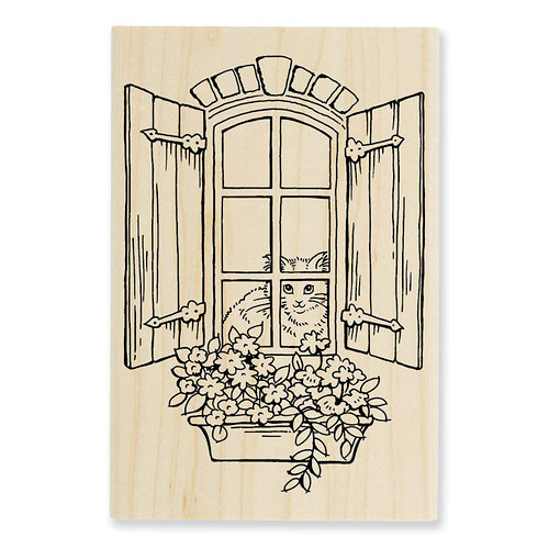 Stampendous - Wood Mounted Stamps - Window Kitty
