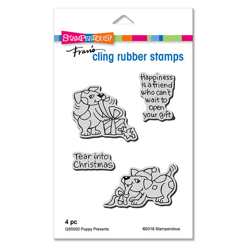 Stampendous - Christmas - Cling Mounted Rubber Stamps - Puppy Presents