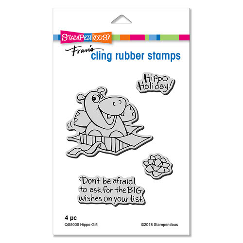 Stampendous - Christmas - Cling Mounted Rubber Stamps - Hippo Gift