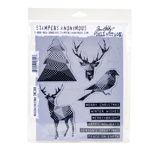 Stampers Anonymous - Christmas - Tim Holtz - Cling Mounted Rubber Stamp Set - Modern Christmas