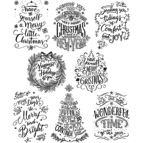 Stampers Anonymous - Tim Holtz - Christmas - Cling Mounted Rubber Stamp Set - Mini Doodle Greetings