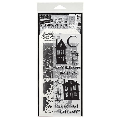 Stampers Anonymous - Tim Holtz - Clear Stamps and Stencil Set - Ghost Town