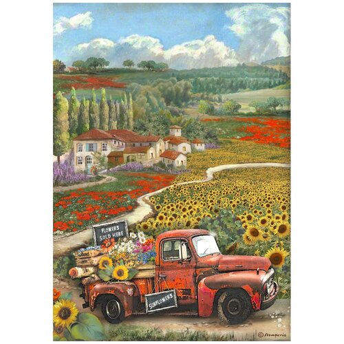 Stamperia - Sunflower Art Collection - A4 Rice Paper - Vintage Car