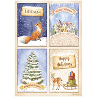 Stamperia - Winter Valley Collection - A4 Rice Paper - 4 Cards Fox