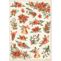 Stamperia - All Around Christmas Collection - A4 Rice Paper - Poinsettia And Bells