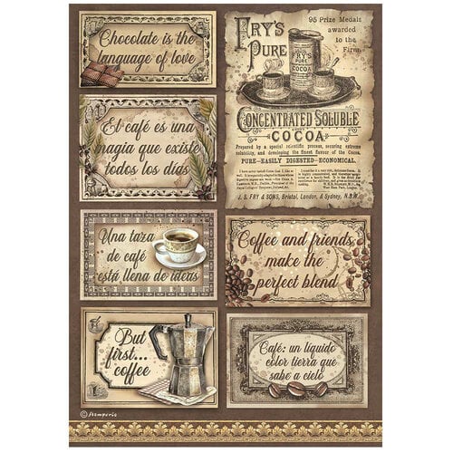 Stamperia - Coffee And Chocolate Collection - A4 Rice Paper - Labels