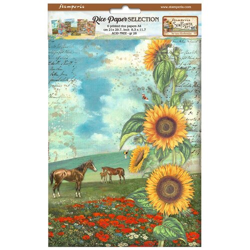 Stamperia - Sunflower Art Collection - A4 Rice Paper - 6 Pack