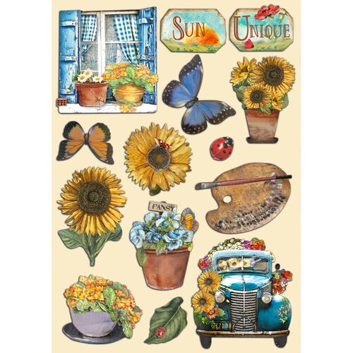 Stamperia - Sunflower Art Collection - Colored Wooden Embellishments