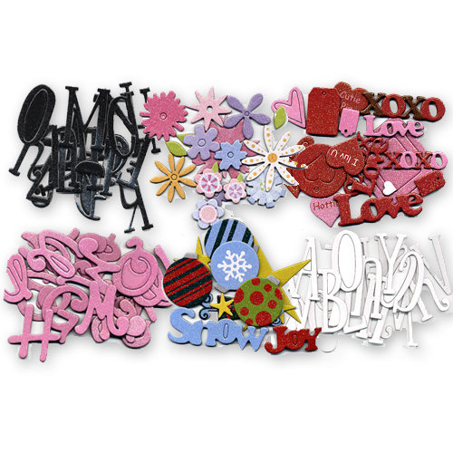 Scrapworks - Shimmer Shapes and Glitter Alphabets Chipboard Kit - 200 Pieces