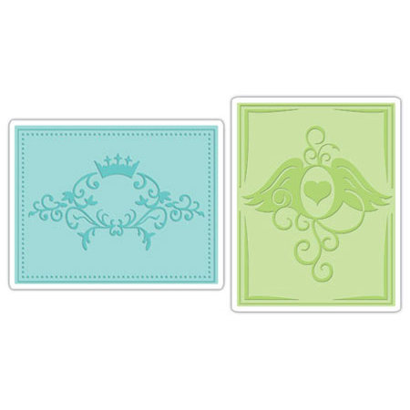 Sizzix - Textured Impressions - Embossing Folders - Crown Flourish and Heart Wings Set, CLEARANCE