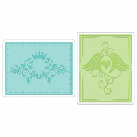 Sizzix - Textured Impressions - Embossing Folders - Crown Flourish and Heart Wings Set, CLEARANCE