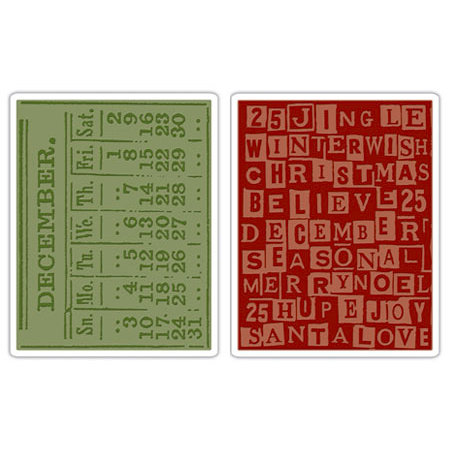 Sizzix - Tim Holtz - Texture Fades - Alterations Collection - Embossing Folders - December Calendar and Holiday Words