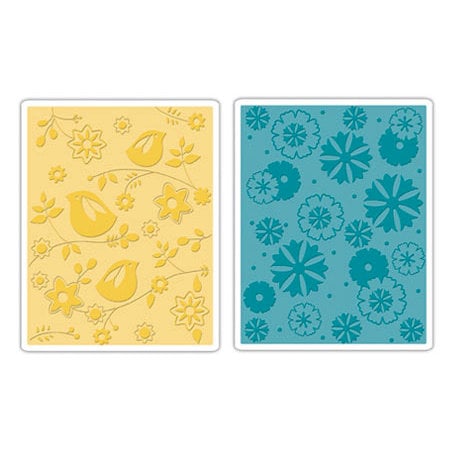 Sizzix - Textured Impressions - Stationery Collection - Embossing Folders - Birds and Flowers Set