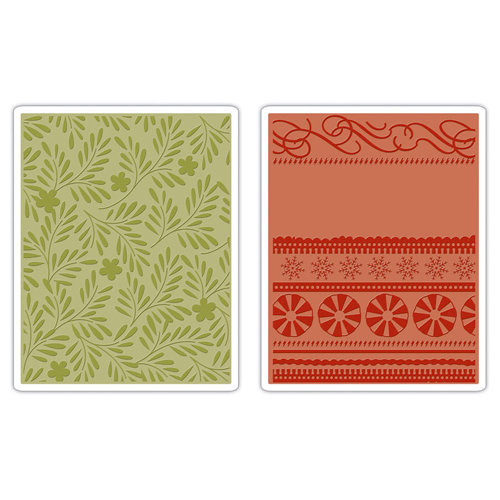 Sizzix - BasicGrey - Textured Impressions - Figgy Pudding Collection - Embossing Folders - Branches, Swirls and Ribbons Set