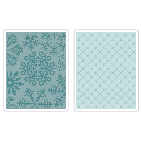Sizzix - BasicGrey - Textured Impressions - Figgy Pudding Collection - Embossing Folders - Flower and Snowflakes Set