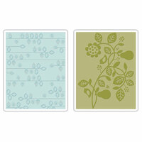 Sizzix - BasicGrey - Textured Impressions - Figgy Pudding Collection - Embossing Folders - Pear and Vines Set