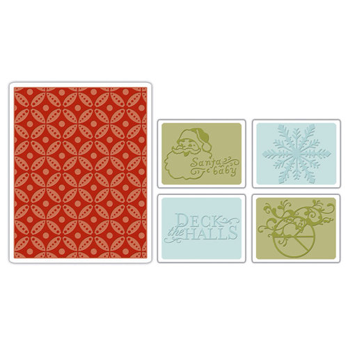 Sizzix - BasicGrey - Textured Impressions - Figgy Pudding Collection - Embossing Folders - Santa Baby Set