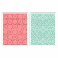 Sizzix - Textured Impressions - Decorative Accents Collection - Embossing Folders - Fleur Tile and Kaleidoscope Crescents Set