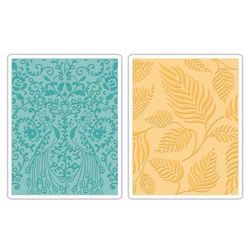 Sizzix - Textured Impressions - Decorative Accents Collection - Embossing Folders - Peacocks and Leaves Set