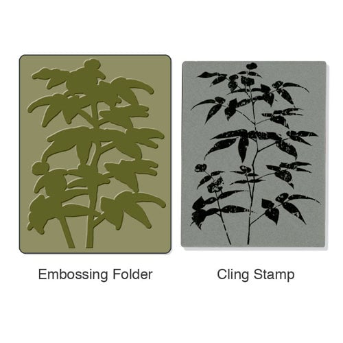Sizzix - Stamp and Emboss - Hero Arts - Embossing Folder and Repositionable Rubber Stamp - Artistic Fern Set