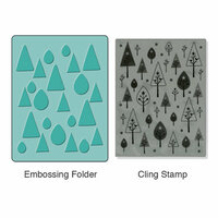 Sizzix - Stamp and Emboss - Hero Arts - Embossing Folder and Repositionable Rubber Stamp - Birds 'n' Trees Set