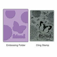 Sizzix - Stamp and Emboss - Hero Arts - Embossing Folder and Repositionable Rubber Stamp - Collage Background Set