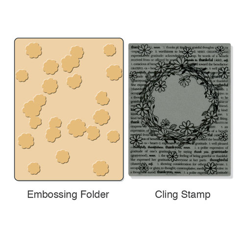 Sizzix - Stamp and Emboss - Hero Arts - Embossing Folder and Repositionable Rubber Stamp - Floral Wreath Set