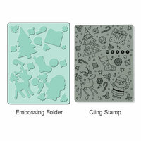 Sizzix - Stamp and Emboss - Hero Arts - Christmas - Embossing Folder and Repositionable Rubber Stamp - Merry Background Set
