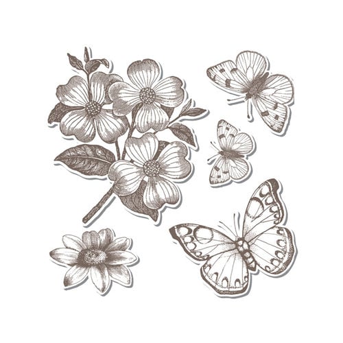 Sizzix - Hero Arts - Framelits - Die Cutting Template and Repositionable Rubber Stamp Set - Butterflies 3