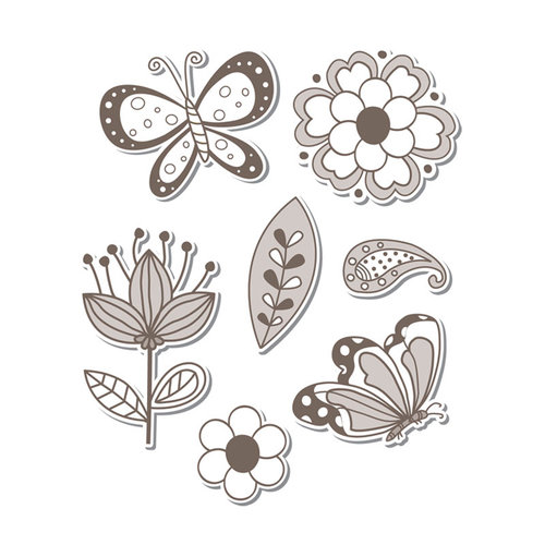 Sizzix - Hero Arts - Framelits Die and Repositionable Rubber Stamp Set - Flowers and Butterflies