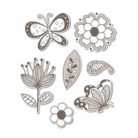 Sizzix - Hero Arts - Framelits Die and Repositionable Rubber Stamp Set - Flowers and Butterflies