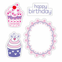 Sizzix - Hero Arts - Framelits Die and Repositionable Rubber Stamp Set - Happy Birthday Cupcakes Set