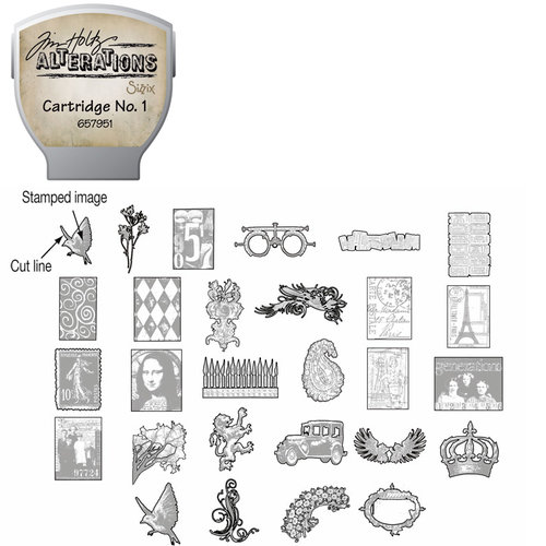 Sizzix - EClips - Tim Holtz - Alterations Collection - Electronic Shape Cutting System - Cartridge - Stamp2Cut - Number 1