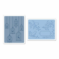 Sizzix - Textured Impressions - Embossing Folders - Birds and Birdcages Set 2