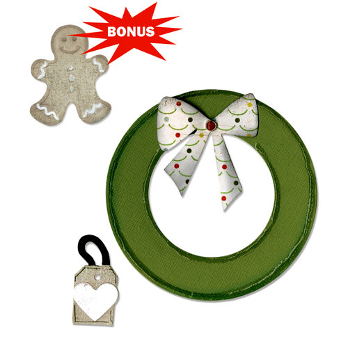 Sizzix - BasicGrey - Nordic Holiday Collection - Bigz and Embosslits Die - Wreath and Gingerbread Man