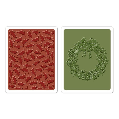 Sizzix - Tim Holtz - Texture Fades - Alterations Collection - Christmas - Embossing Folders - Holly Pattern and Wreath Set