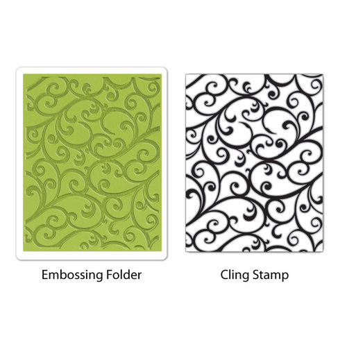 Sizzix - Stamp and Emboss - Hero Arts - Embossing Folder and Repositionable Rubber Stamp - Flourish Set