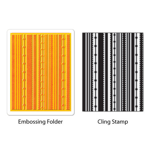 Sizzix - Stamp and Emboss - Hero Arts - Embossing Folder and Repositionable Rubber Stamp - Fun Stripes Set