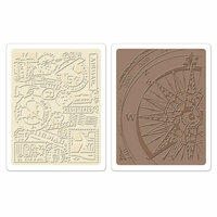 Sizzix - Tim Holtz - Alterations Collection - Texture Fades - Embossing Folders - Airmail and Compass Set