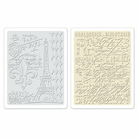 Sizzix - Tim Holtz - Alterations Collection - Texture Fades - Embossing Folders - Eiffel Tower and French Script Set