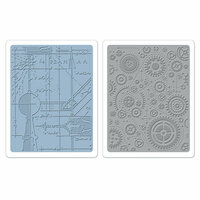 Sizzix - Tim Holtz - Alterations Collection - Texture Fades - Embossing Folders - Blueprint and Gears Set