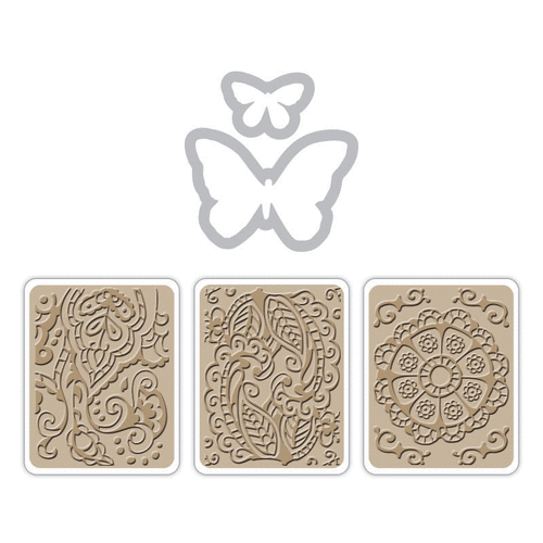 Sizzix - Thinlits Die with Textured Impressions Embossing Folders - Vintaj - Henna Butterfly