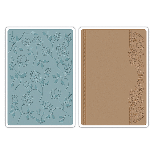 Sizzix - French Farmhouse Collection - Textured Impressions - Embossing Folders - Flowers and Frame Set