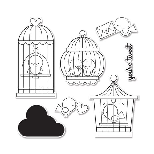 Sizzix - Doodlebug - Framelits Die and Clear Acrylic Stamp Set - Simply Tweet