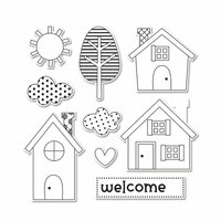 Sizzix - Doodlebug - Framelits Die and Clear Acrylic Stamp Set - Welcome Home